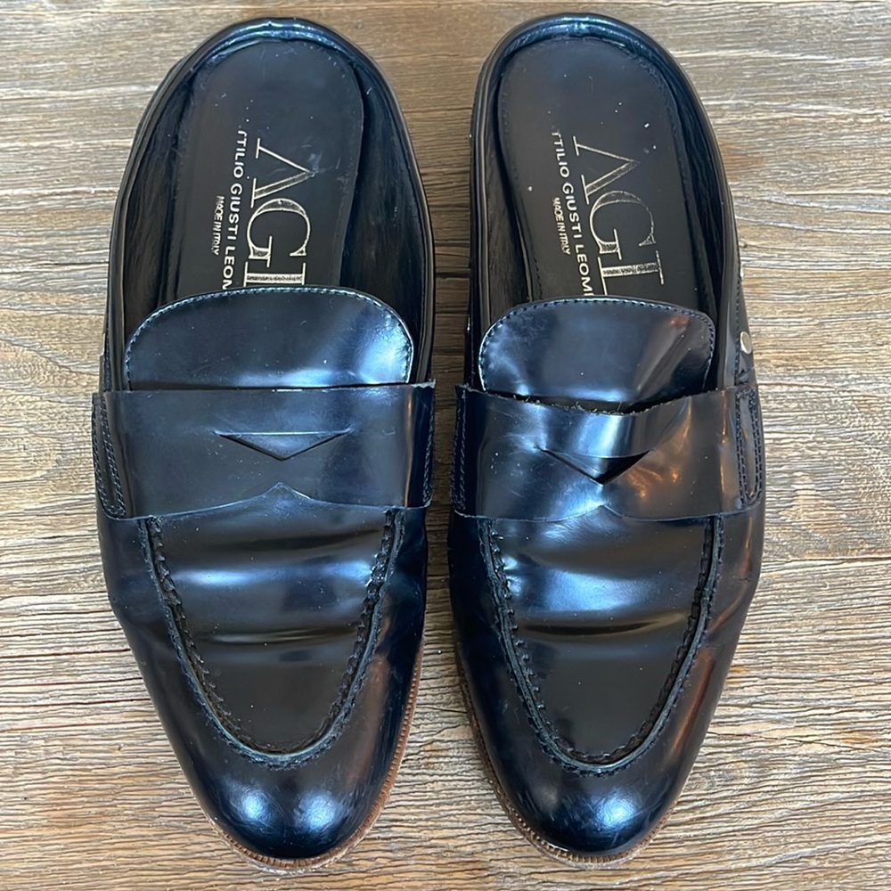 Attilio Giusti Leombruni Black Leather Slip On Loafers Size 40 (US8)
